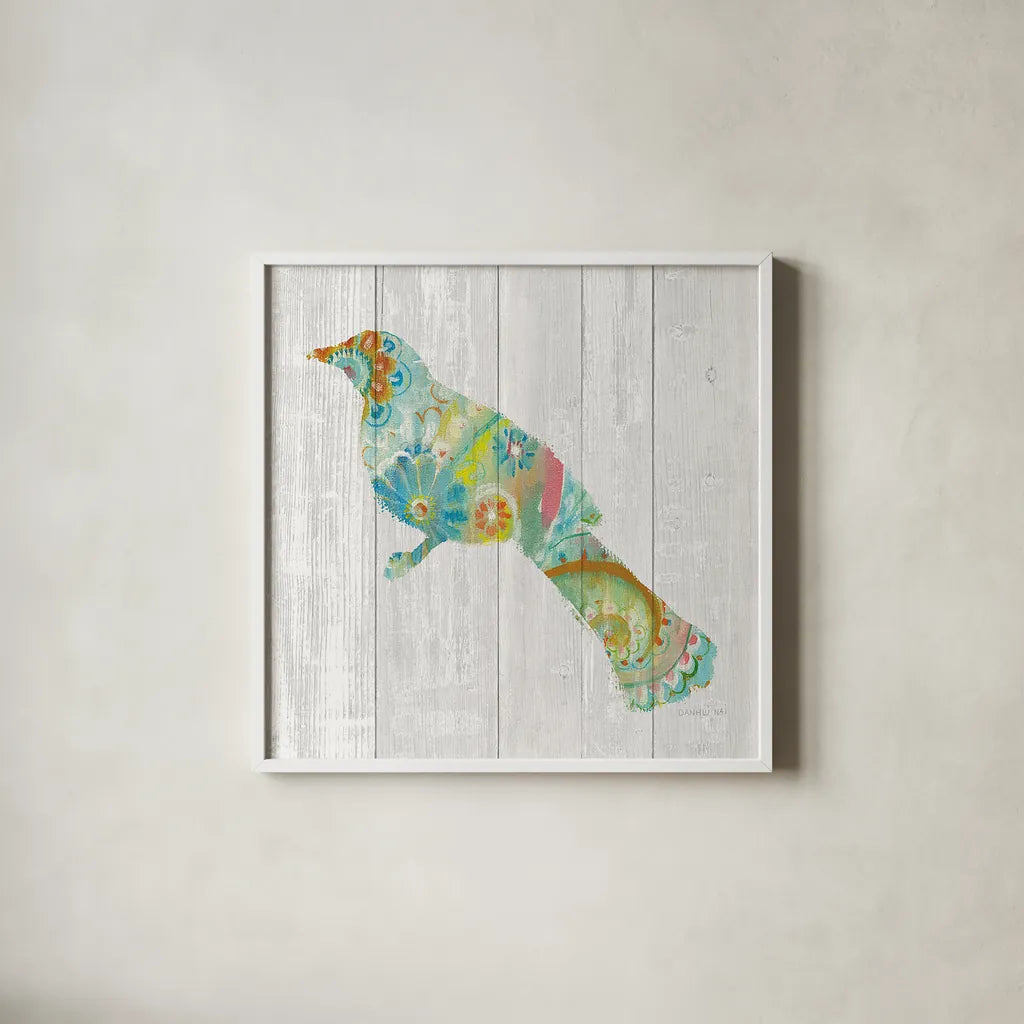 Spring Dream Paisley XI by Danhui Nai. Shown in a crisp white glass frame for a clean and minimalist style. Available as an archival giclee rolled canvas, fine art paper, or poster print. SKU 24942a.