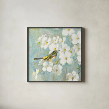 Spring Dream V by Danhui Nai. Shown in a sleek black glass frame for a contemporary gallery look. Available as an archival giclee rolled canvas, fine art paper, or poster print. SKU 24929a.