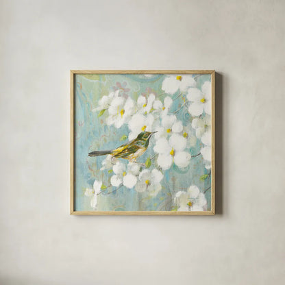 Spring Dream V by Danhui Nai. Shown in a natural wood glass frame for a timeless modern aesthetic. Available as an archival giclee rolled canvas, fine art paper, or poster print. SKU 24929a.