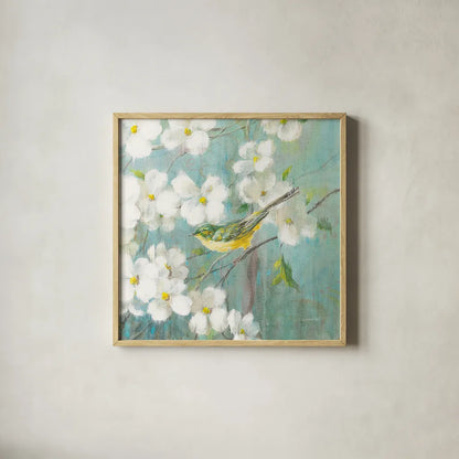 Spring Dream VI by Danhui Nai. Shown in a natural wood glass frame for a timeless modern aesthetic. Available as an archival giclee rolled canvas, fine art paper, or poster print. SKU 24930a.