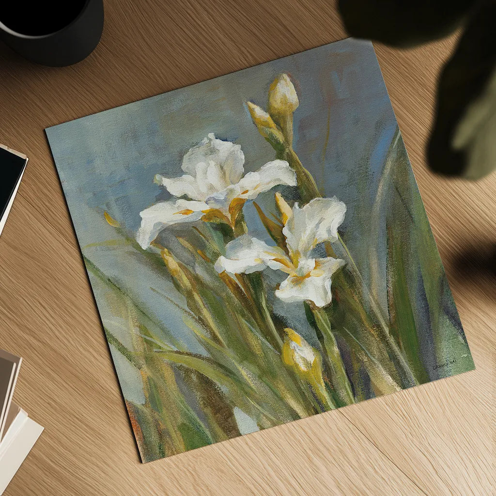 Spring Iris II by Danhui Nai. Shown as a detailed flat fine art print, highlighting archival giclee quality. Available as an archival giclee rolled canvas, fine art paper, or poster print. SKU 29775a.