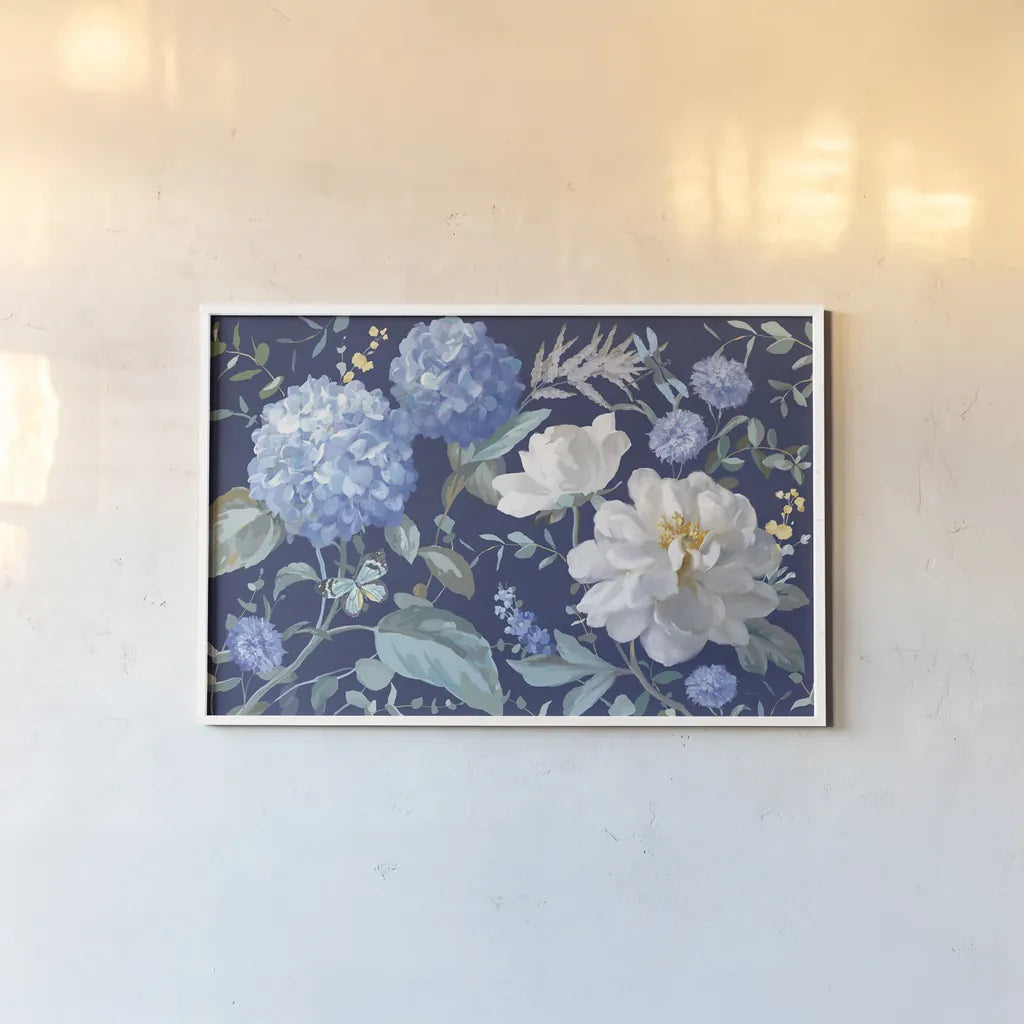Spring Morning Blooms I by Danhui Nai. shown as a paper print in a white frame. Available as a archival giclee rolled canvas, fine art paper, or poster print. SKU 85084i.