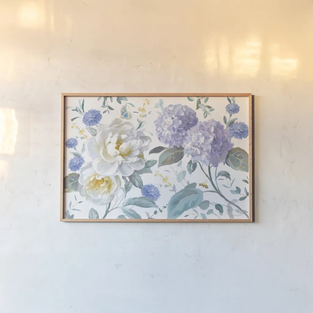 Spring Morning Blooms II by Danhui Nai. shown as a paper print in a natural frame. Available as a archival giclee rolled canvas, fine art paper, or poster print. SKU 85085i.