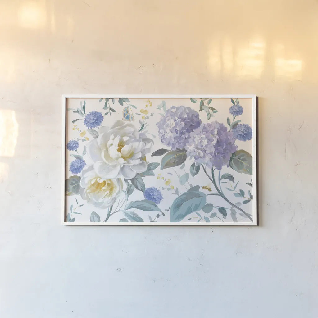 Spring Morning Blooms II by Danhui Nai. shown as a paper print in a white frame. Available as a archival giclee rolled canvas, fine art paper, or poster print. SKU 85085i.