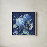 Spring Morning Blooms III by Danhui Nai. Shown in a crisp white glass frame for a clean and minimalist style. Available as an archival giclee rolled canvas, fine art paper, or poster print. SKU 85086a.