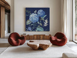 Spring Morning Blooms III by Danhui Nai. Shown as extra-large giant wall art in a modern living room. Available as an archival giclee rolled canvas, fine art paper, or poster print. SKU 85086a.
