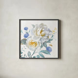 Spring Morning Blooms V by Danhui Nai. Shown in a sleek black glass frame for a contemporary gallery look. Available as an archival giclee rolled canvas, fine art paper, or poster print. SKU 85088a.