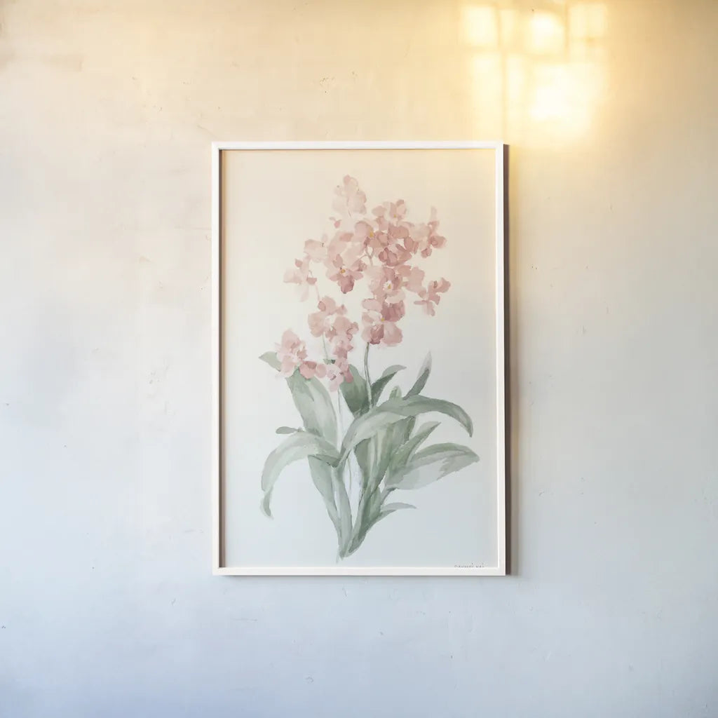 Spring Orchid I by Danhui Nai. shown as a paper print in a white frame. Available as a archival giclee rolled canvas, fine art paper, or poster print. SKU 75763h.