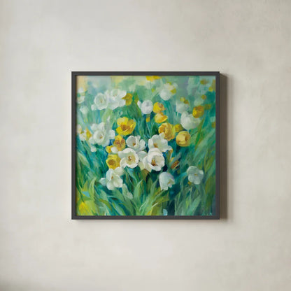 Spring Time by Danhui Nai. Shown in a sleek black glass frame for a contemporary gallery look. Available as an archival giclee rolled canvas, fine art paper, or poster print. SKU 54072a.