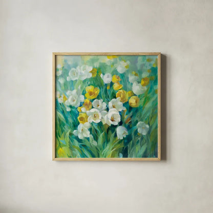 Spring Time by Danhui Nai. Shown in a natural wood glass frame for a timeless modern aesthetic. Available as an archival giclee rolled canvas, fine art paper, or poster print. SKU 54072a.