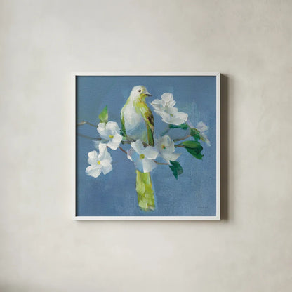 Spring in the Neighborhood II by Danhui Nai. Shown in a crisp white glass frame for a clean and minimalist style. Available as an archival giclee rolled canvas, fine art paper, or poster print. SKU 54802a.
