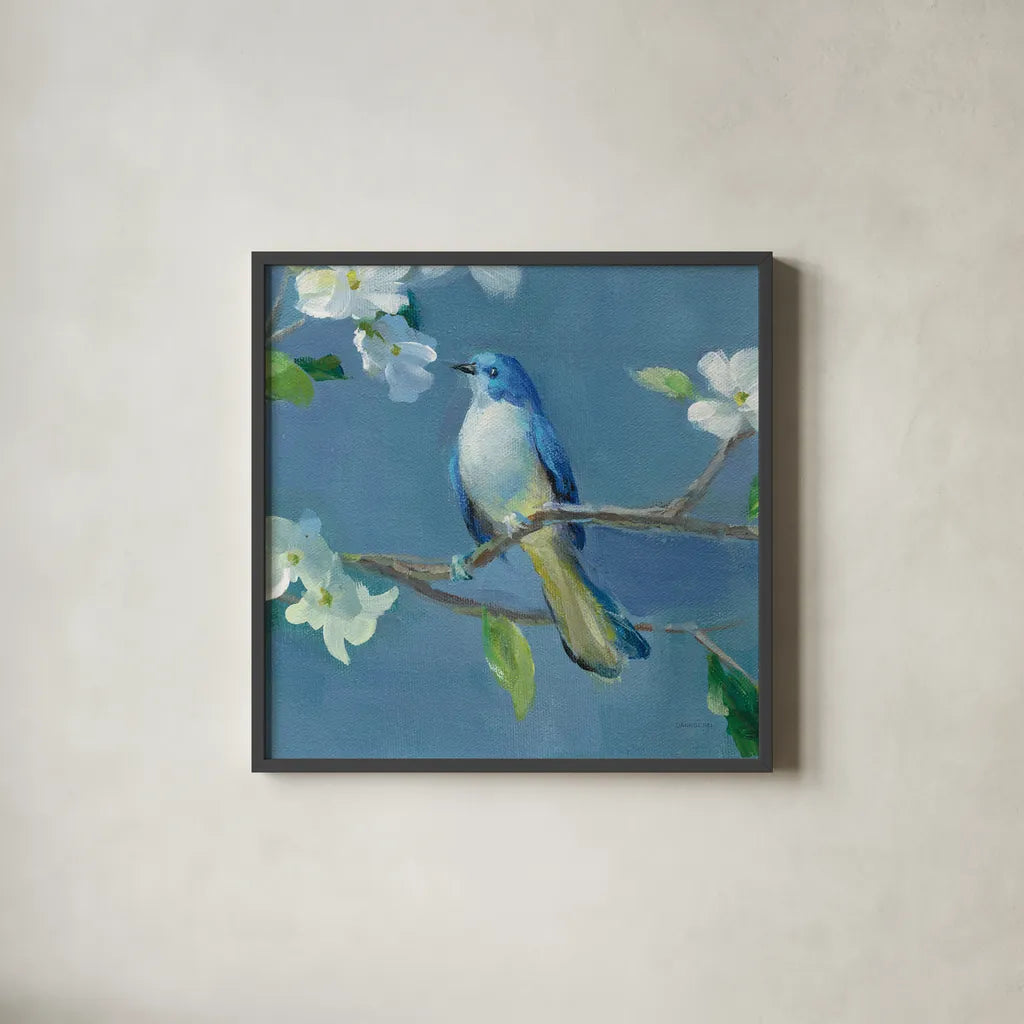 Spring in the Neighborhood III by Danhui Nai. Shown in a sleek black glass frame for a contemporary gallery look. Available as an archival giclee rolled canvas, fine art paper, or poster print. SKU 54803a.