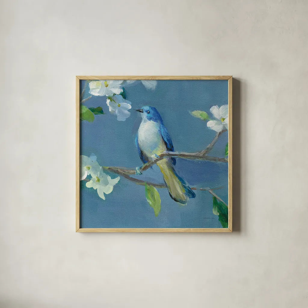 Spring in the Neighborhood III by Danhui Nai. Shown in a natural wood glass frame for a timeless modern aesthetic. Available as an archival giclee rolled canvas, fine art paper, or poster print. SKU 54803a.