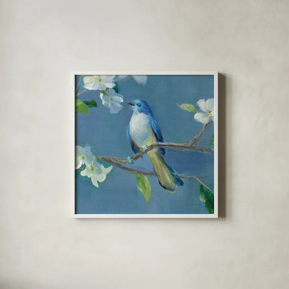 Spring in the Neighborhood III by Danhui Nai. Shown in a crisp white glass frame for a clean and minimalist style. Available as an archival giclee rolled canvas, fine art paper, or poster print. SKU 54803a.