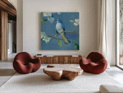 Spring in the Neighborhood III by Danhui Nai. Shown as extra-large giant wall art in a modern living room. Available as an archival giclee rolled canvas, fine art paper, or poster print. SKU 54803a.