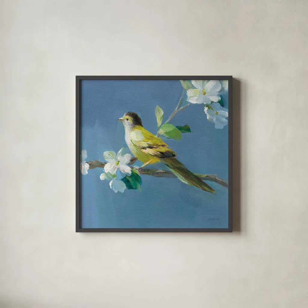 Spring in the Neighborhood V by Danhui Nai. Shown in a sleek black glass frame for a contemporary gallery look. Available as an archival giclee rolled canvas, fine art paper, or poster print. SKU 54805a.