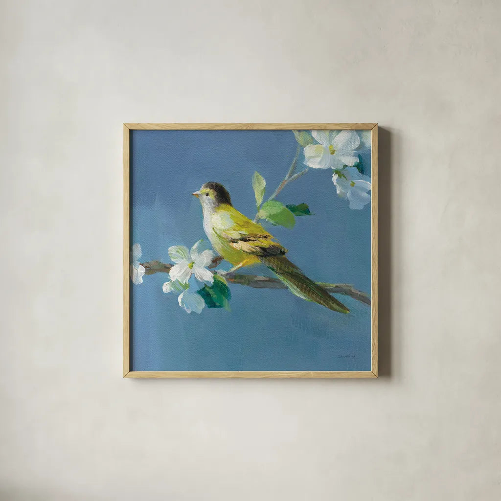 Spring in the Neighborhood V by Danhui Nai. Shown in a natural wood glass frame for a timeless modern aesthetic. Available as an archival giclee rolled canvas, fine art paper, or poster print. SKU 54805a.