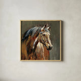 Stable at Dusk by Danhui Nai. Shown in a natural wood glass frame for a timeless modern aesthetic. Available as an archival giclee rolled canvas, fine art paper, or poster print. SKU 98041a.