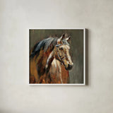 Stable at Dusk by Danhui Nai. Shown in a crisp white glass frame for a clean and minimalist style. Available as an archival giclee rolled canvas, fine art paper, or poster print. SKU 98041a.