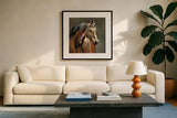Stable at Dusk by Danhui Nai. Displayed in a glass frame with matte in a clean modern living room. Available as an archival giclee rolled canvas, fine art paper, or poster print. SKU 98041a.