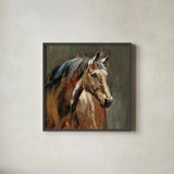 Stable at Dusk V2 by Danhui Nai. Shown in a sleek black glass frame for a contemporary gallery look. Available as an archival giclee rolled canvas, fine art paper, or poster print. SKU 100458a.