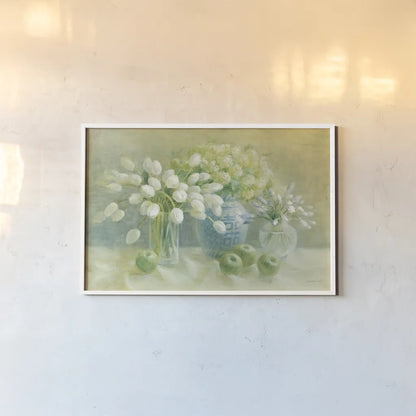 Still Life with Chinese Vase by Danhui Nai. shown as a paper print in a white frame. Available as a archival giclee rolled canvas, fine art paper, or poster print. SKU 5295i.