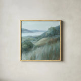 Stillness Hill by Danhui Nai. Shown in a natural wood glass frame for a timeless modern aesthetic. Available as an archival giclee rolled canvas, fine art paper, or poster print. SKU 81742a.