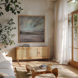 Stormy Skies by Danhui Nai. Shown in a natural wood frame in a cozy modern living room. Available as an archival giclee rolled canvas, fine art paper, or poster print. SKU 89863a.