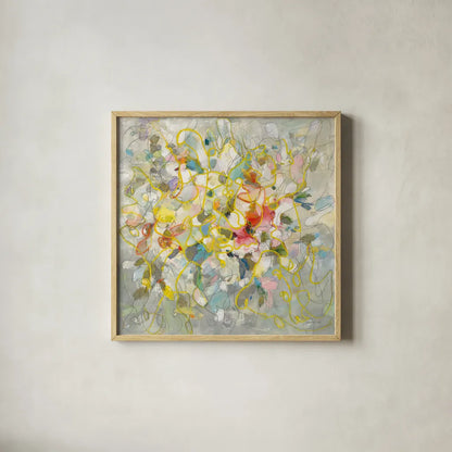 Strings of Light I by Danhui Nai. Shown in a natural wood glass frame for a timeless modern aesthetic. Available as an archival giclee rolled canvas, fine art paper, or poster print. SKU 69229a.