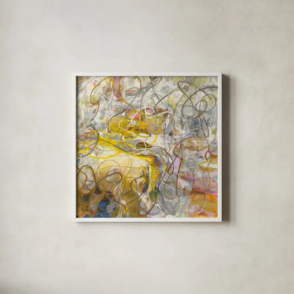 Strings of Light II by Danhui Nai. Shown in a crisp white glass frame for a clean and minimalist style. Available as an archival giclee rolled canvas, fine art paper, or poster print. SKU 69230a.