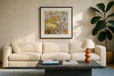 Strings of Light II by Danhui Nai. Displayed in a glass frame with matte in a clean modern living room. Available as an archival giclee rolled canvas, fine art paper, or poster print. SKU 69230a.