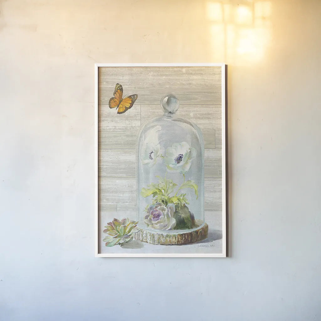 Succulent Garden I Crop by Danhui Nai. shown as a paper print in a white frame. Available as a archival giclee rolled canvas, fine art paper, or poster print. SKU 30465h.
