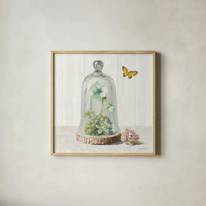 Succulent Garden II Sage by Danhui Nai. Shown in a natural wood glass frame for a timeless modern aesthetic. Available as an archival giclee rolled canvas, fine art paper, or poster print. SKU 63068a.