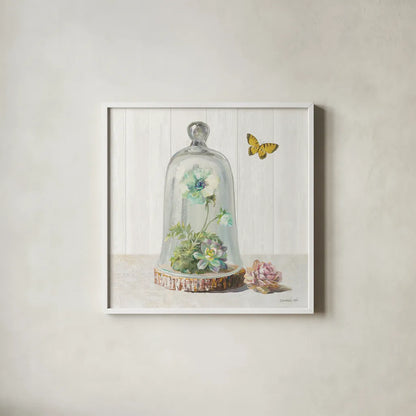 Succulent Garden II Sage by Danhui Nai. Shown in a crisp white glass frame for a clean and minimalist style. Available as an archival giclee rolled canvas, fine art paper, or poster print. SKU 63068a.