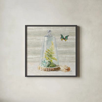 Succulent Garden IV by Danhui Nai. Shown in a sleek black glass frame for a contemporary gallery look. Available as an archival giclee rolled canvas, fine art paper, or poster print. SKU 24521a.