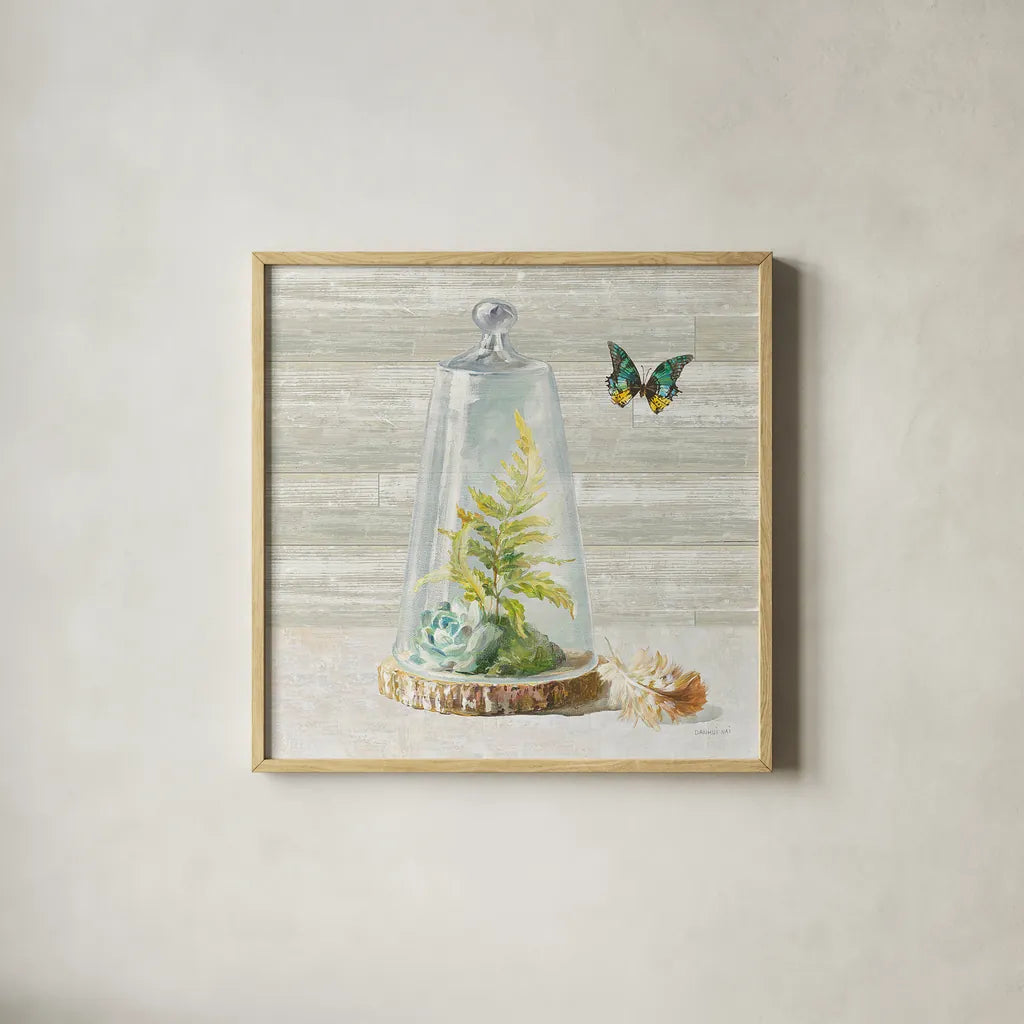 Succulent Garden IV by Danhui Nai. Shown in a natural wood glass frame for a timeless modern aesthetic. Available as an archival giclee rolled canvas, fine art paper, or poster print. SKU 24521a.