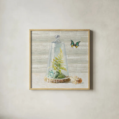 Succulent Garden IV by Danhui Nai. Shown in a natural wood glass frame for a timeless modern aesthetic. Available as an archival giclee rolled canvas, fine art paper, or poster print. SKU 24521a.