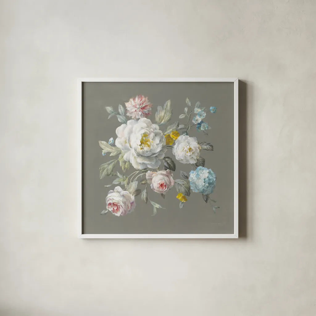 Summer Beauties by Danhui Nai. Shown in a crisp white glass frame for a clean and minimalist style. Available as an archival giclee rolled canvas, fine art paper, or poster print. SKU 62231a.