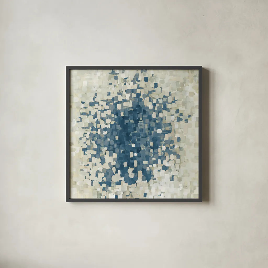 Summer Blocks Blue by Danhui Nai. Shown in a sleek black glass frame for a contemporary gallery look. Available as an archival giclee rolled canvas, fine art paper, or poster print. SKU 35821a.