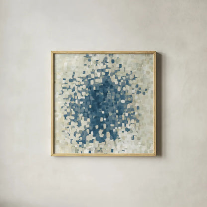 Summer Blocks Blue by Danhui Nai. Shown in a natural wood glass frame for a timeless modern aesthetic. Available as an archival giclee rolled canvas, fine art paper, or poster print. SKU 35821a.