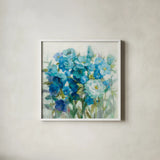 Summer Blues by Danhui Nai. Shown in a crisp white glass frame for a clean and minimalist style. Available as an archival giclee rolled canvas, fine art paper, or poster print. SKU 54069a.