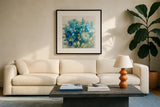 Summer Blues by Danhui Nai. Displayed in a glass frame with matte in a clean modern living room. Available as an archival giclee rolled canvas, fine art paper, or poster print. SKU 54069a.