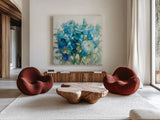 Summer Blues by Danhui Nai. Shown as extra-large giant wall art in a modern living room. Available as an archival giclee rolled canvas, fine art paper, or poster print. SKU 54069a.