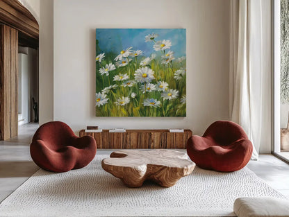Summer Field II by Danhui Nai. Shown as extra-large giant wall art in a modern living room. Available as an archival giclee rolled canvas, fine art paper, or poster print. SKU 6575a.
