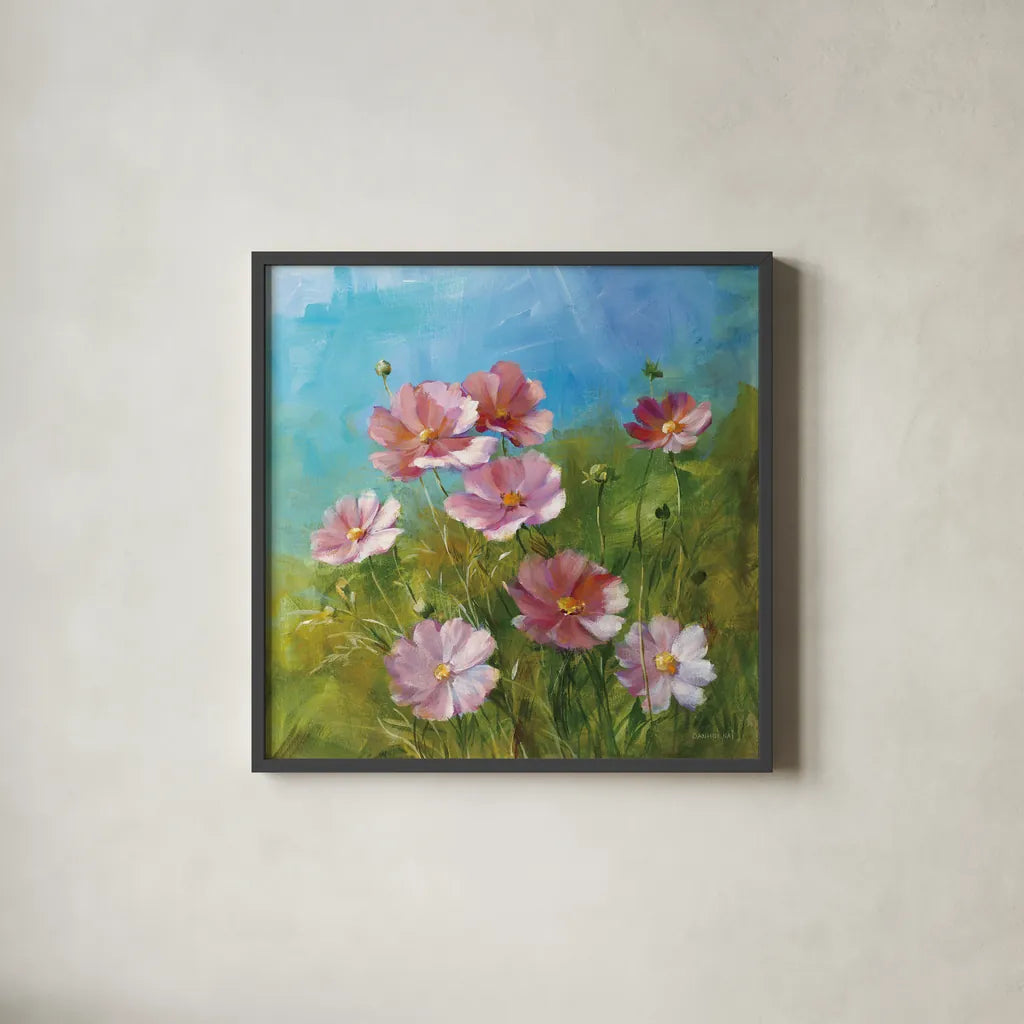 Summer Field III by Danhui Nai. Shown in a sleek black glass frame for a contemporary gallery look. Available as an archival giclee rolled canvas, fine art paper, or poster print. SKU 6576a.
