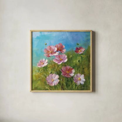 Summer Field III by Danhui Nai. Shown in a natural wood glass frame for a timeless modern aesthetic. Available as an archival giclee rolled canvas, fine art paper, or poster print. SKU 6576a.