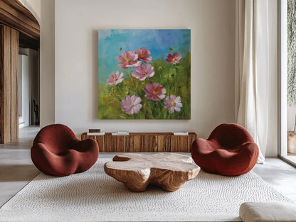 Summer Field III by Danhui Nai. Shown as extra-large giant wall art in a modern living room. Available as an archival giclee rolled canvas, fine art paper, or poster print. SKU 6576a.