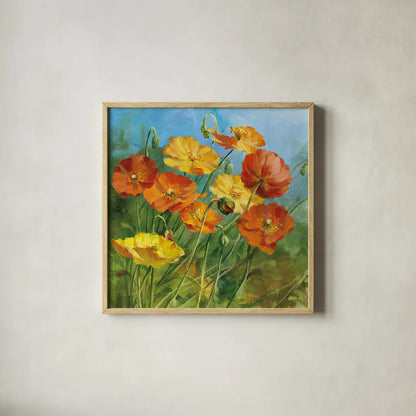 Summer Field IV by Danhui Nai. Shown in a natural wood glass frame for a timeless modern aesthetic. Available as an archival giclee rolled canvas, fine art paper, or poster print. SKU 6577a.