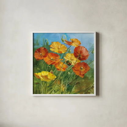 Summer Field IV by Danhui Nai. Shown in a crisp white glass frame for a clean and minimalist style. Available as an archival giclee rolled canvas, fine art paper, or poster print. SKU 6577a.