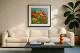 Summer Field IV by Danhui Nai. Displayed in a glass frame with matte in a clean modern living room. Available as an archival giclee rolled canvas, fine art paper, or poster print. SKU 6579a.